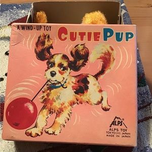 VINTAGE CUTIE PUP JAPAN WIND UP DOG TOY WORKING CONDITION ORIG BOX NO BALL AS IS